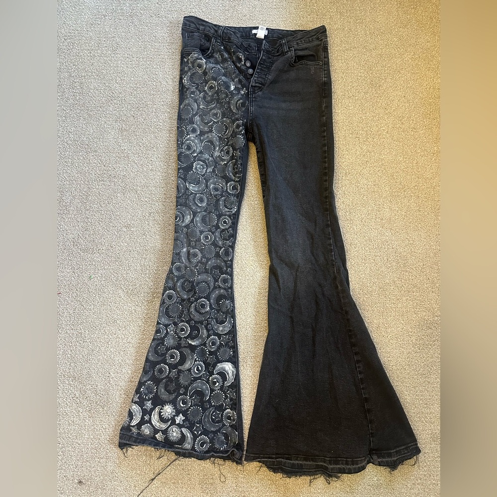 Forever 21 Black Flare Jeans with Celestial Pattern